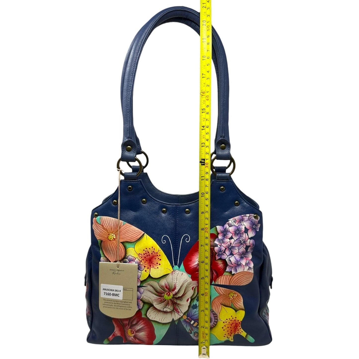 Hand Painted Leather 3 Compartment Shopper Bag 7160 By Anuschka, Size: Medium