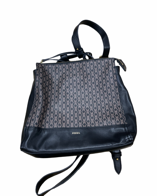 Handbag By Fossil In Black & Brown, Size:Medium