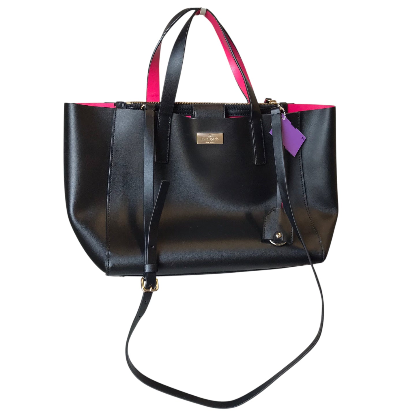 Tote Designer By Kate Spade In Black & Pink, Size:Large