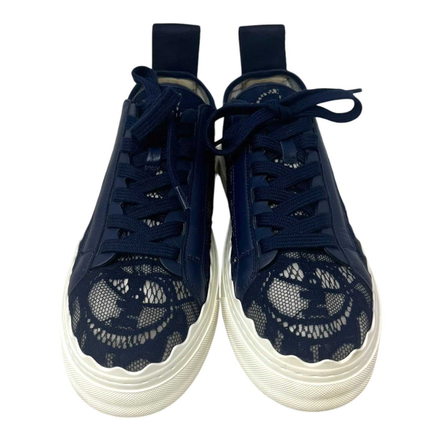 Lauren Lace Low Top Sneakers Shoes Luxury Designer By Chloe In Navy, Size: 9/39