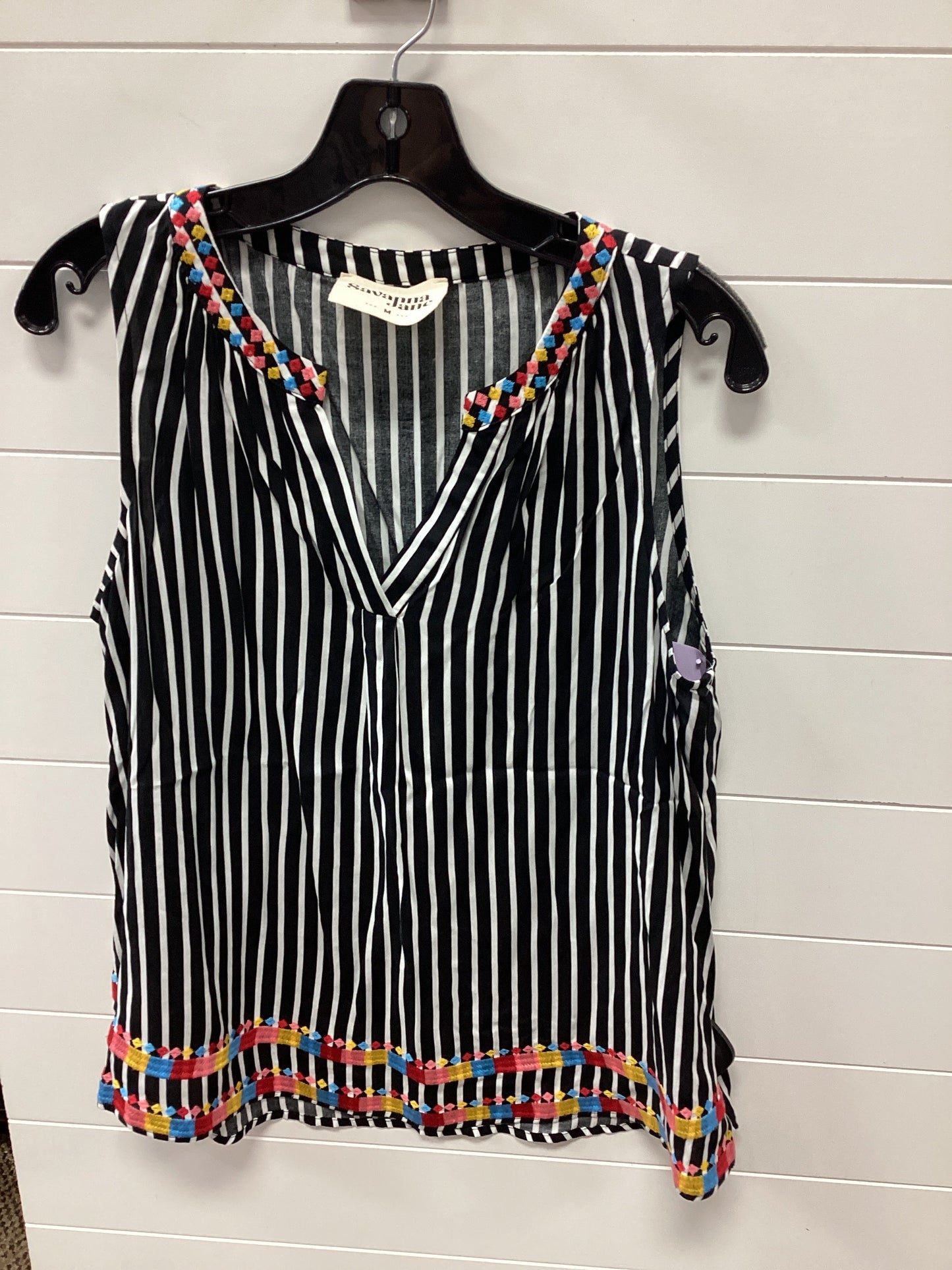 Top Sleeveless By Savanna Jane In Black & White, Size:M