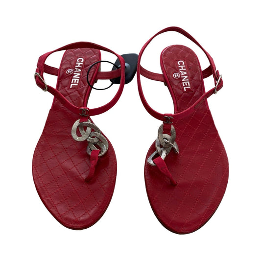 Sandals Luxury Designer By Chanel In Red, Size:8