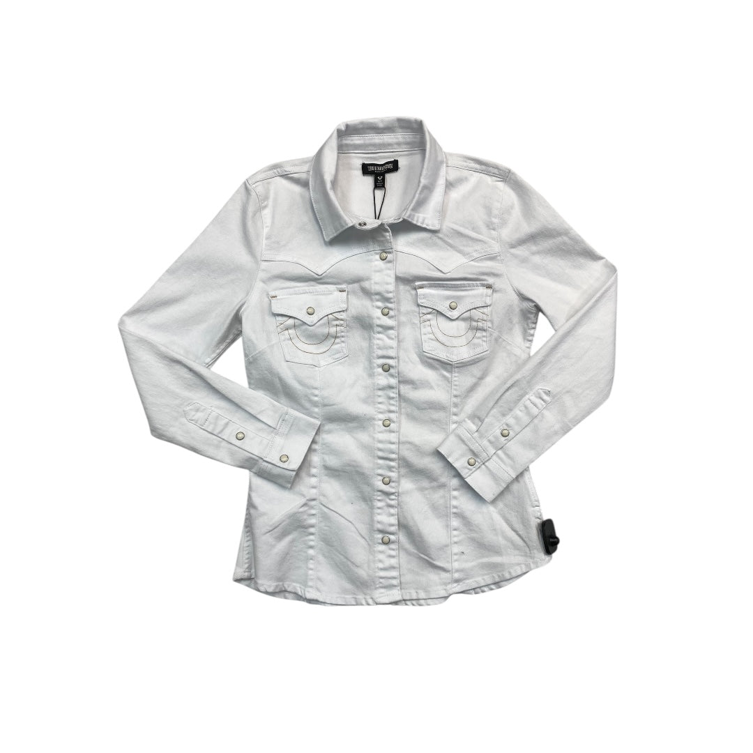 Top Ls By True Religion In White Denim, Size:Sp