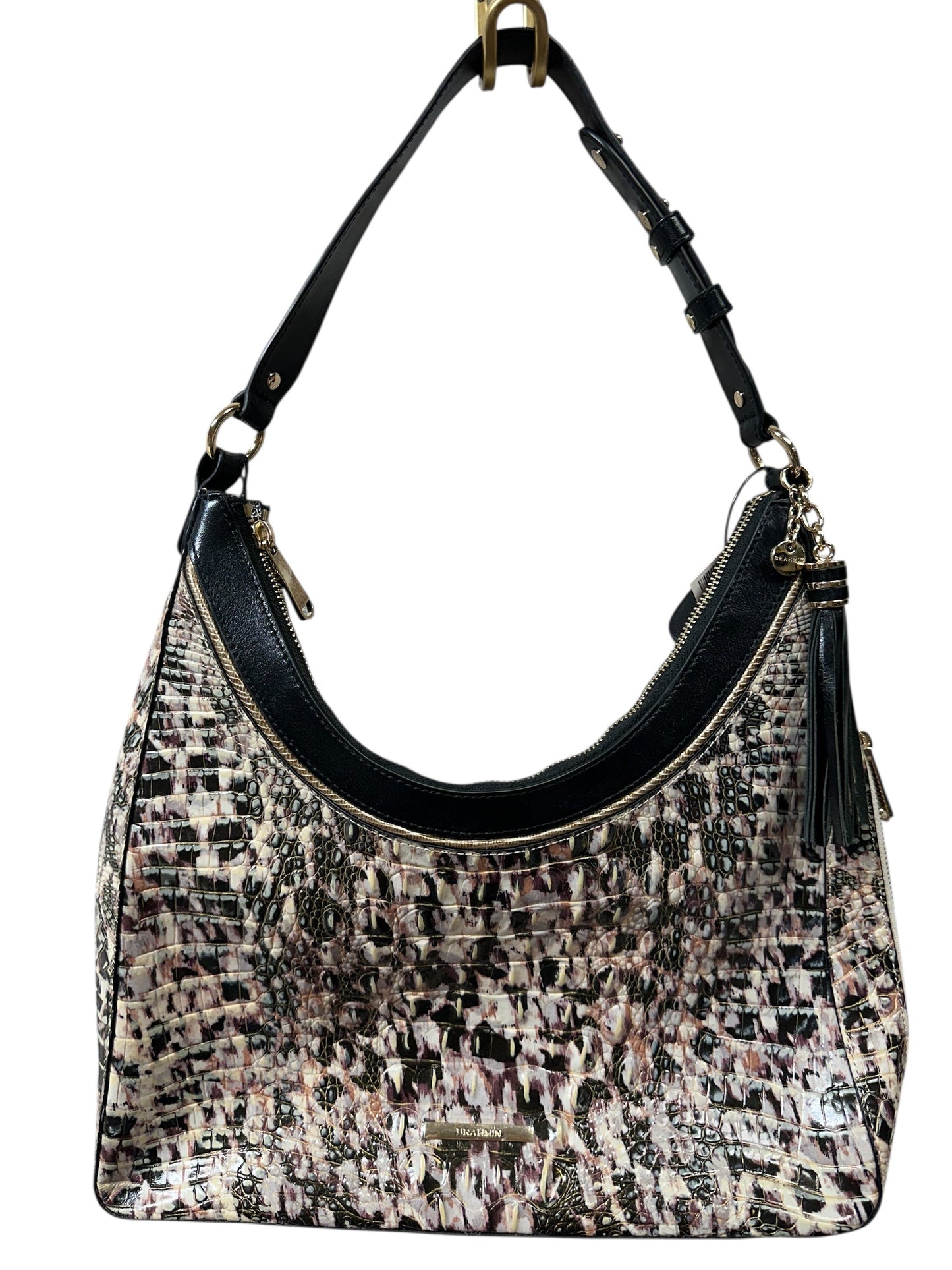 Handbag Designer By Brahmin In Black & Cream, Size:Medium