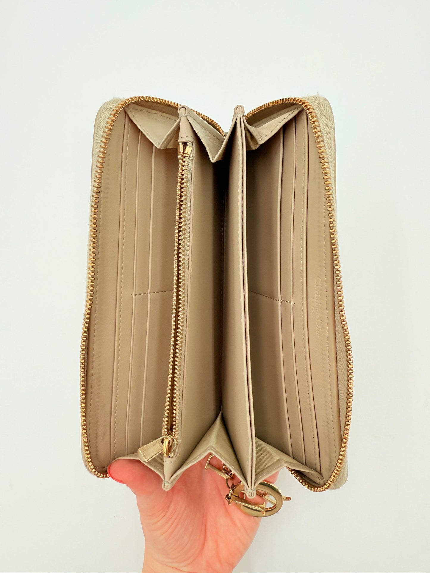 Wallet Luxury Designer By Dior In Taupe, Size:Large