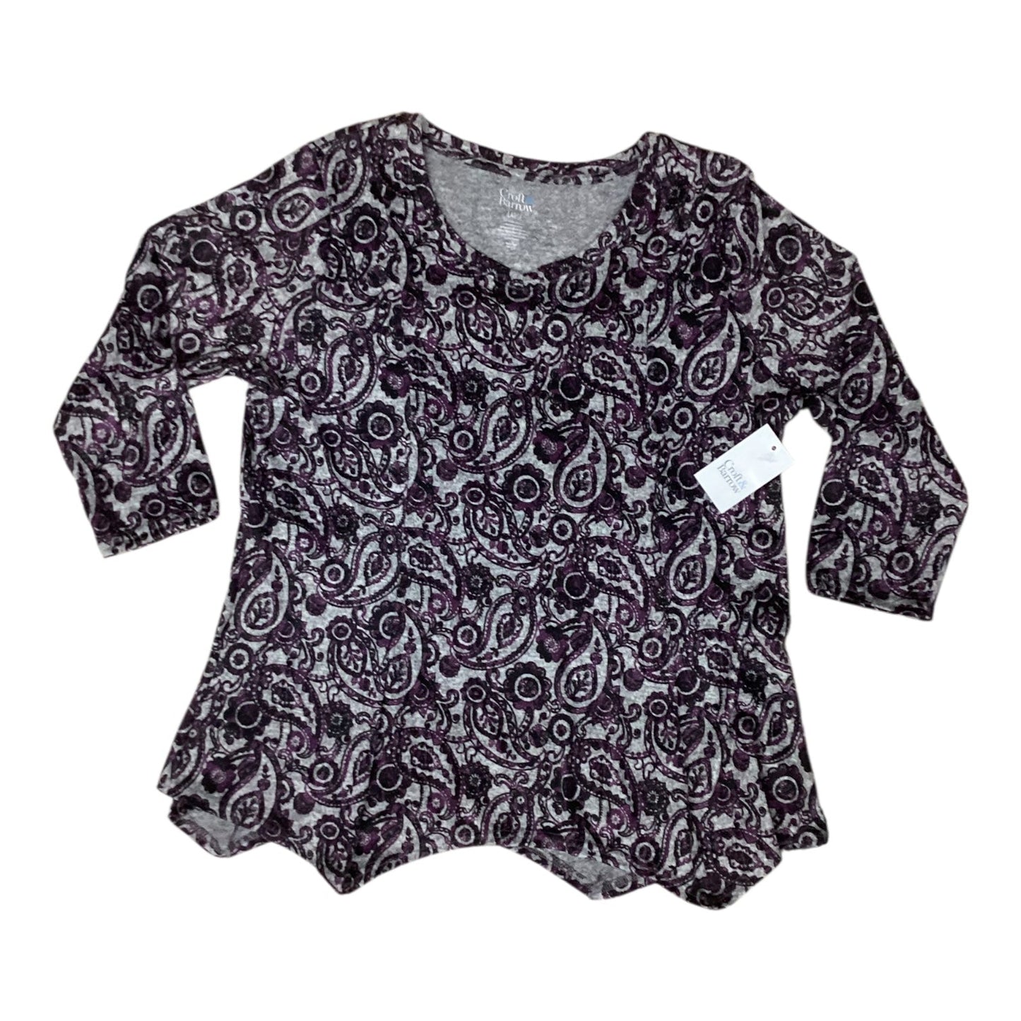 Top 3/4 Sleeve By Croft And Barrow In Grey & Purple, Size:L