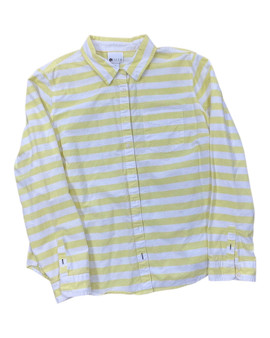Blouse Ls By Stylus In White & Yellow, Size:Xl