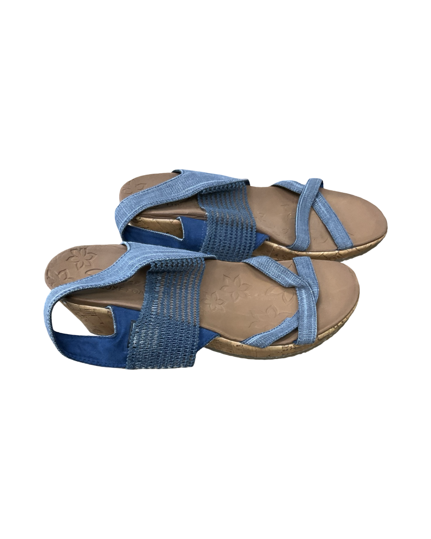 Sandals Heels Wedge By Skechers In Blue & Tan, Size:10
