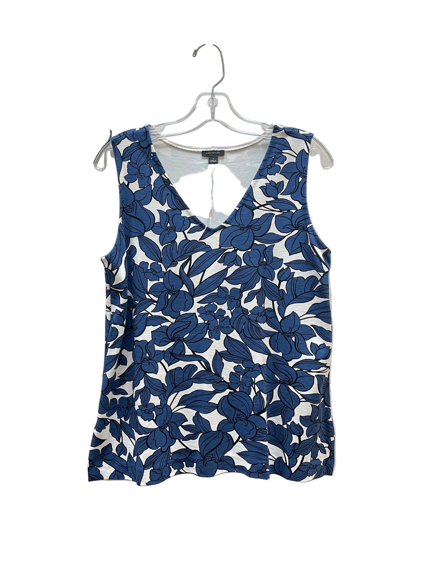 Top Sleeveless By Ann Taylor In Blue & White, Size:S