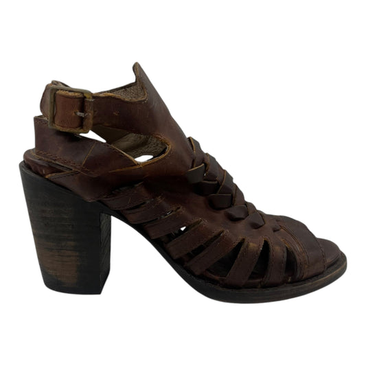 Sandals Heels Block By Freebird In Brown, Size:9