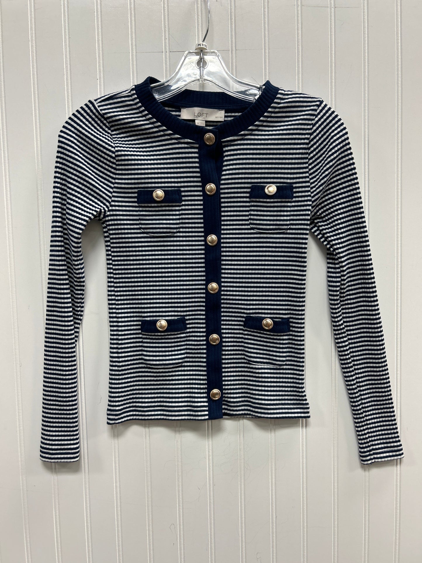 Cardigan By Loft In Blue & White, Size:Xsp