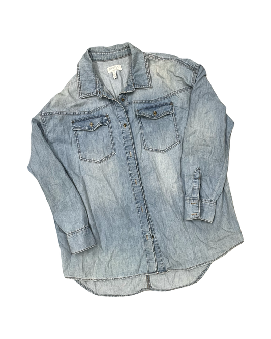 Blouse Ls By Sofia By Sofia Vergara In Blue Denim, Size:Xl