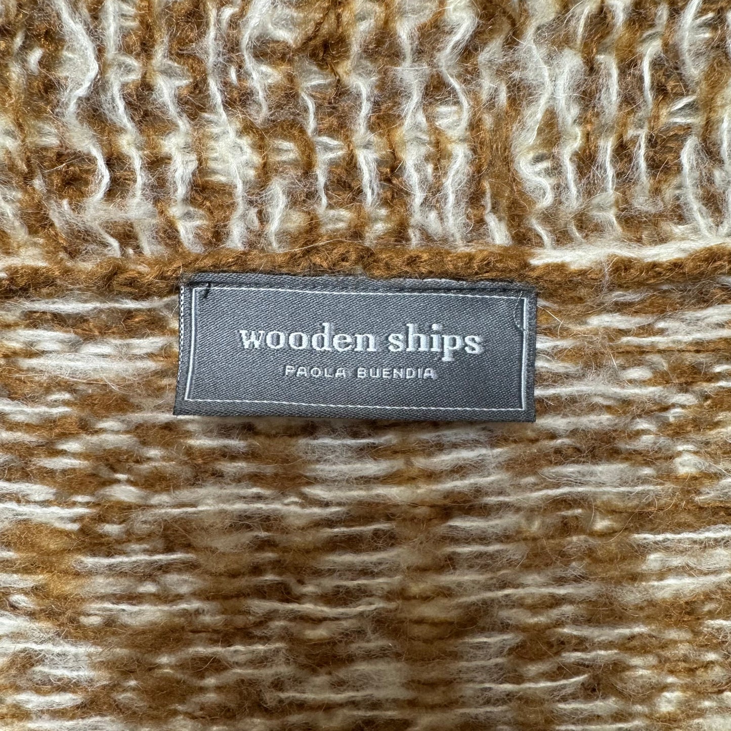 Sweater Cardigan By Wooden Ships In Brown & Cream, Size: M