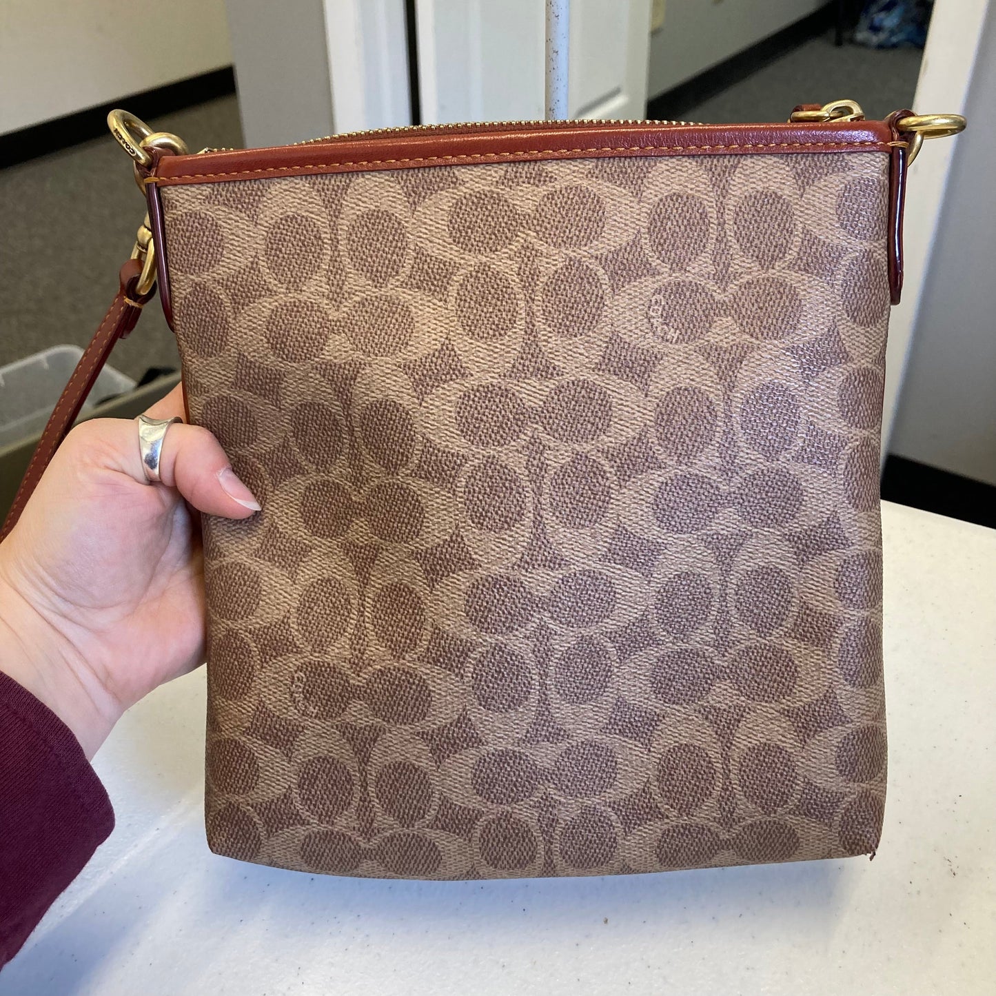 Crossbody Designer By Coach In Brown & Tan, Size:Small