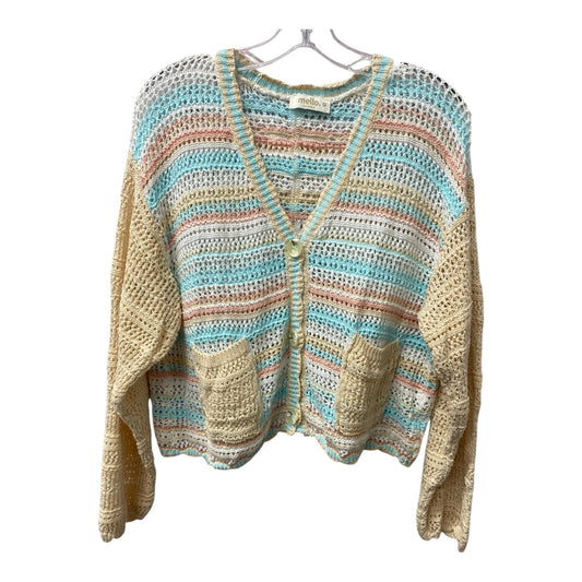 Sweater Cardigan By Melli In Blue & Tan, Size:M