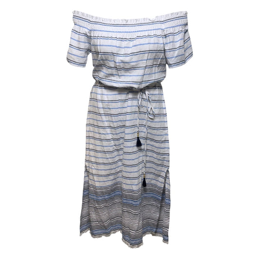 Linen-Cotton Midi Dress By Tommy Bahama In Striped Pattern, Size: M