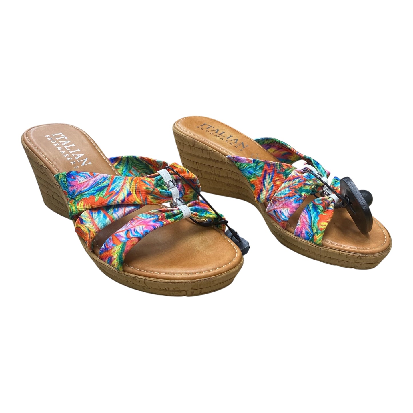 Sandals Heels Block By Italian Shoemakers In Multi, Size:7.5