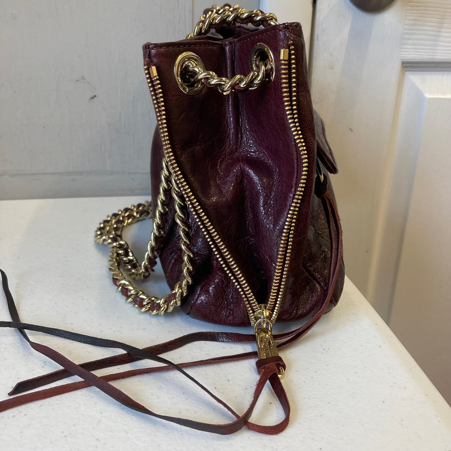 Handbag Designer By Rebecca Minkoff In Maroon, Size:Medium