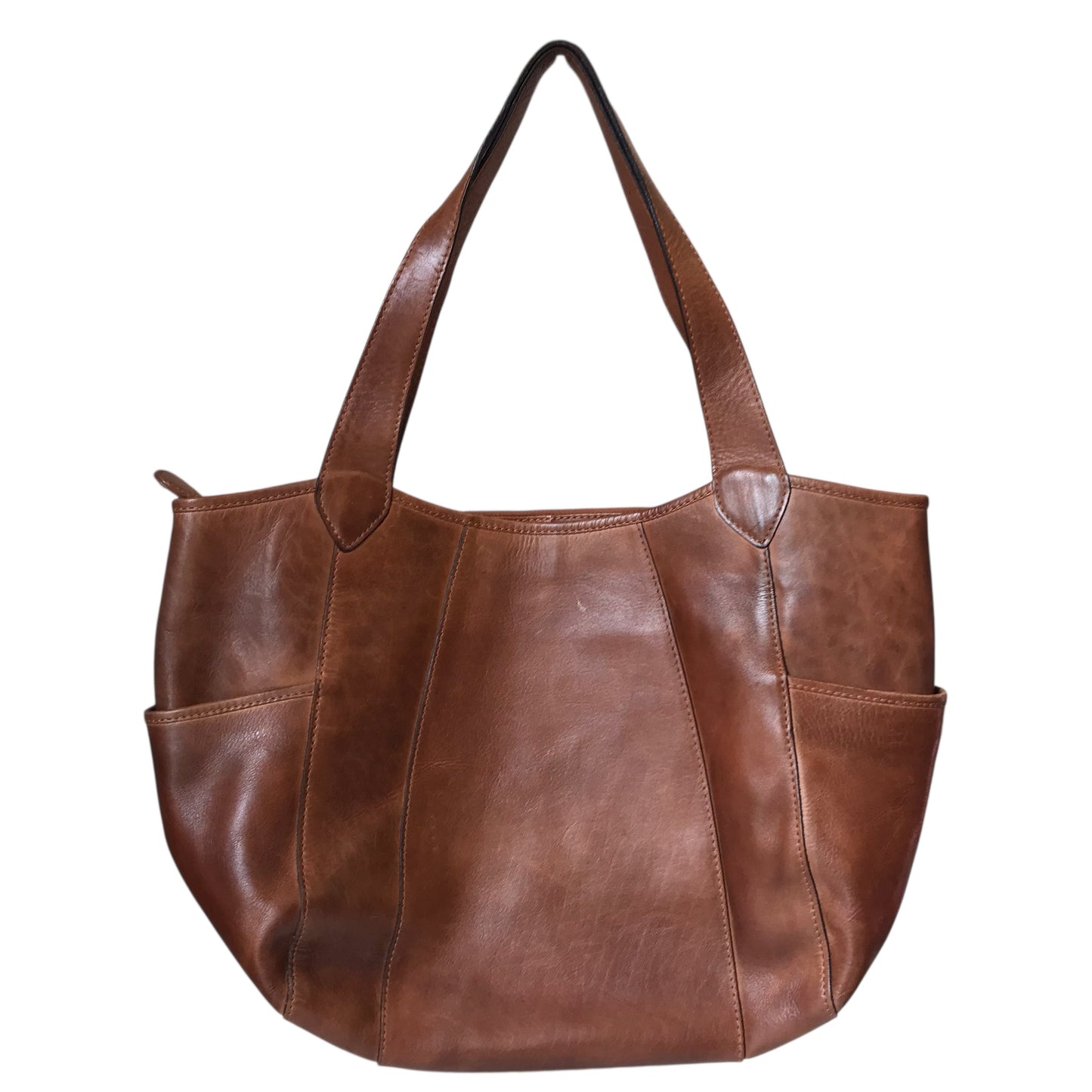 Tote Leather In Brown, Size:Large