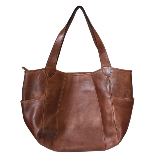 Tote Leather In Brown, Size:Large