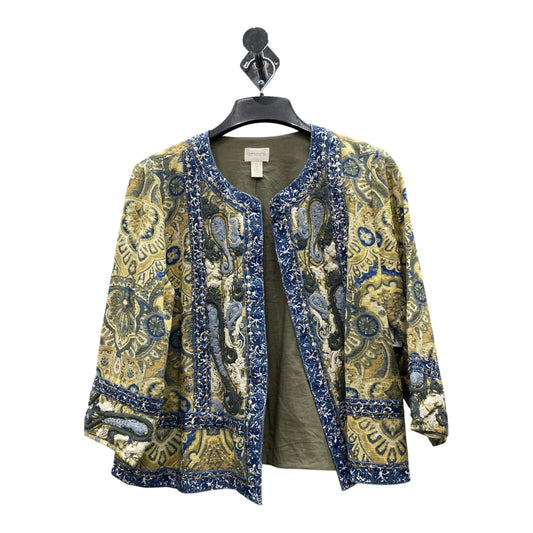 Blazer By Chicos In Blue & Yellow, Size:L