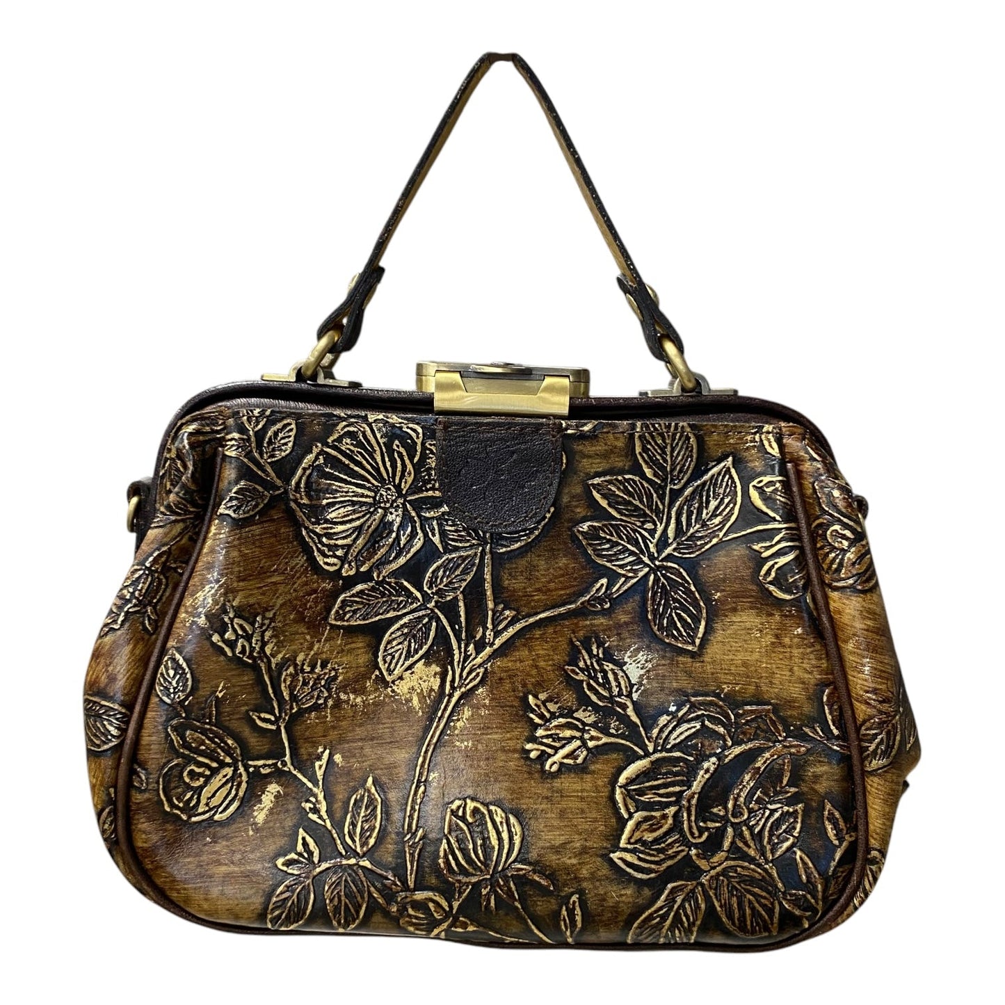 CROSSBODY DESIGNER by PATRICIA NASH In BROWN & GOLD, Size: SMALL as is!!