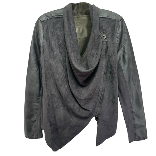 Mixed Media Faux Leather Drape Front Jacket By Blank NYC In Black, Size: S