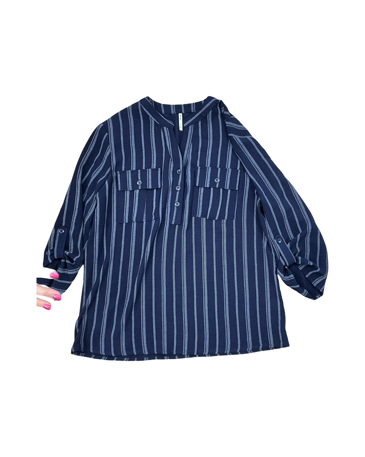 Blouse 3/4 Sleeve By Clothes Mentor In Blue & White, Size:Lp