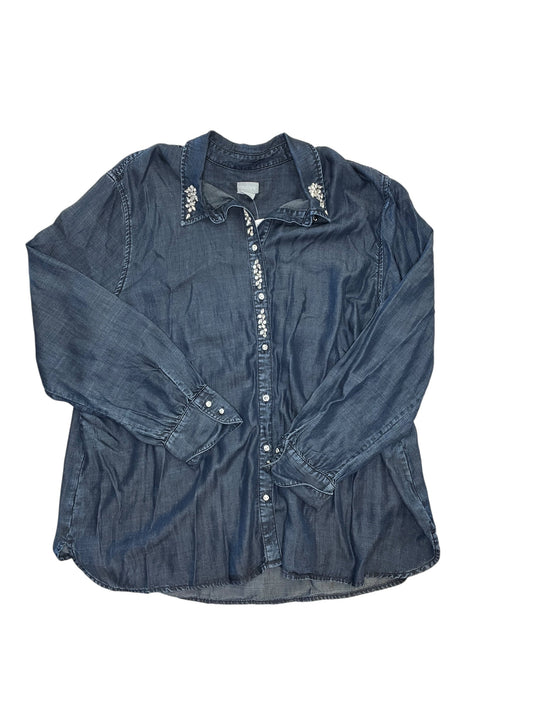Blouse Ls By Chicos In Blue Denim, Size:2X