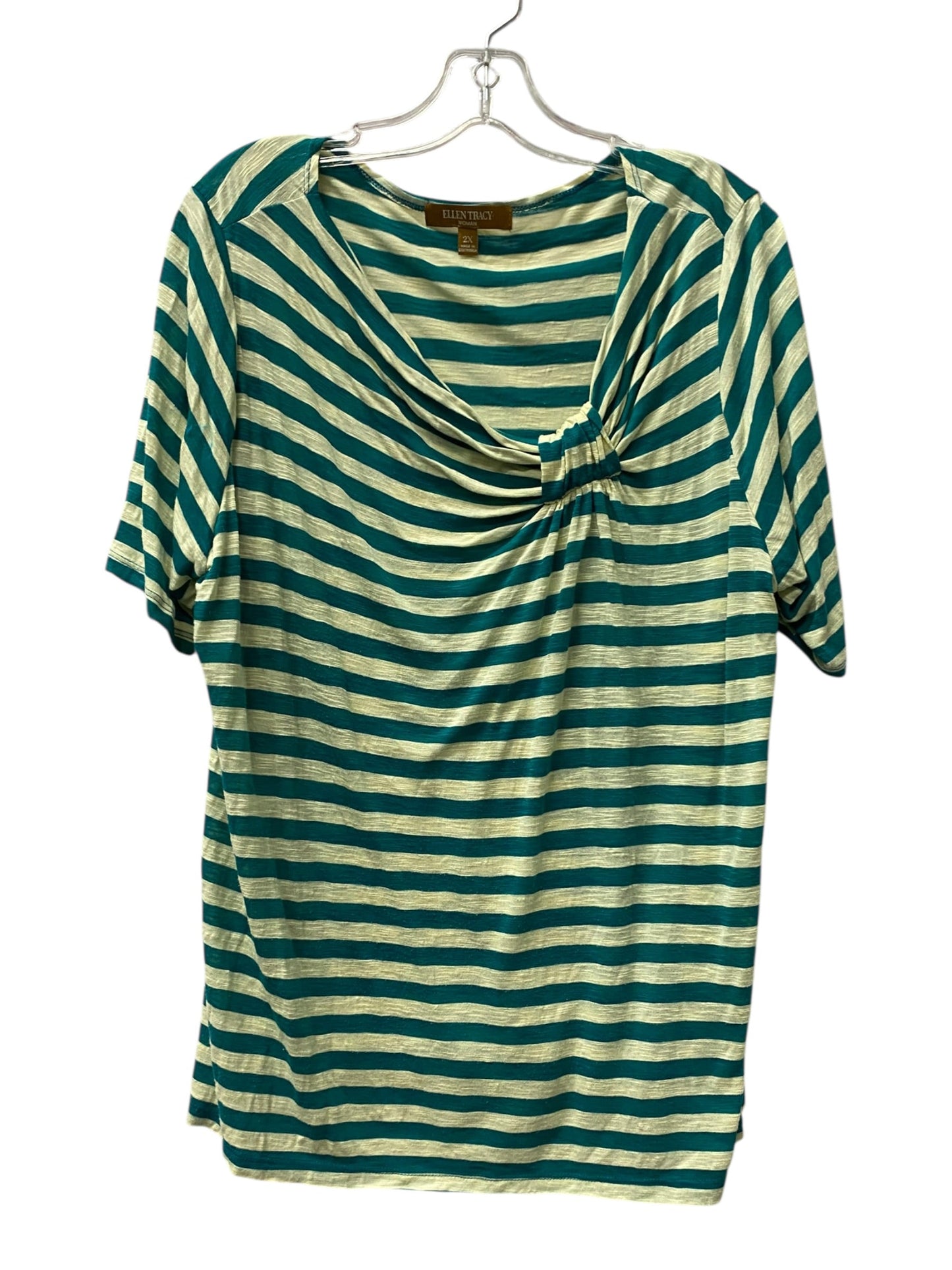 Top Ss By Ellen Tracy In Green & Tan, Size:2X