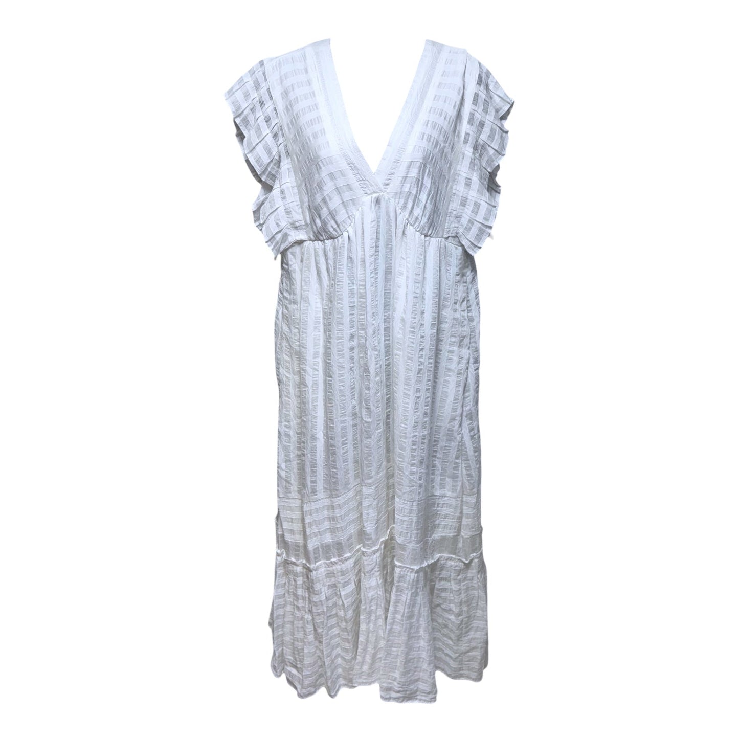 V-Neck Ruffled Tiered Babydoll Maxi Dress By Anthropologie In White, Size: XS