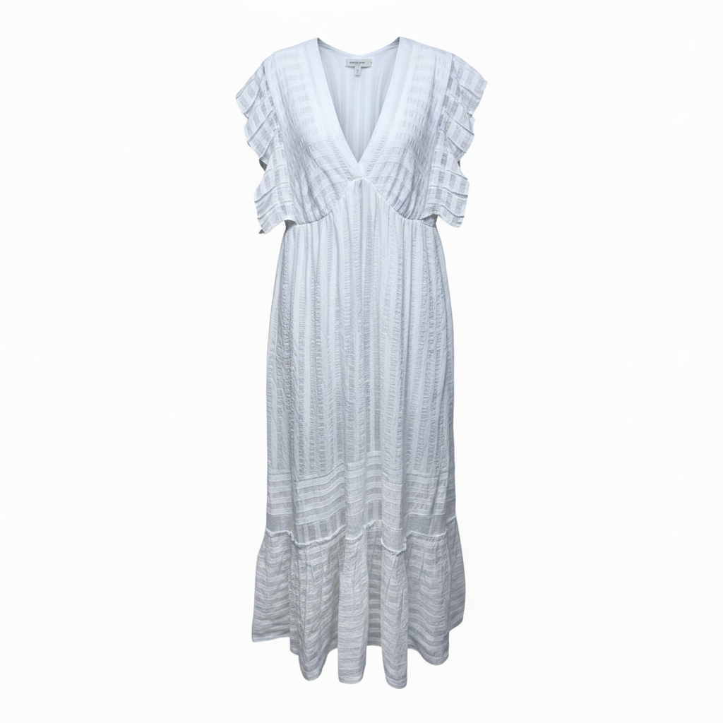 V-Neck Ruffled Tiered Babydoll Maxi Dress By Anthropologie In White, Size: XS
