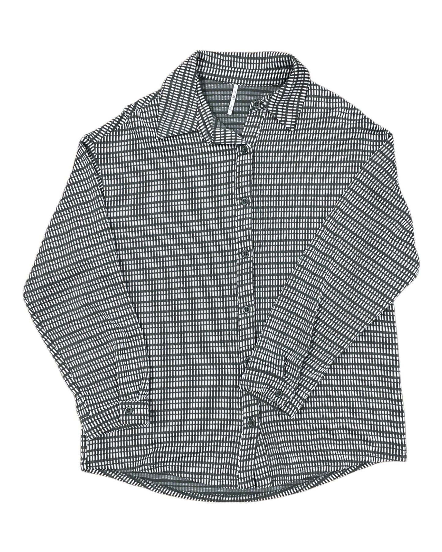Blouse Ls By Clothes Mentor In Green & White, Size:L