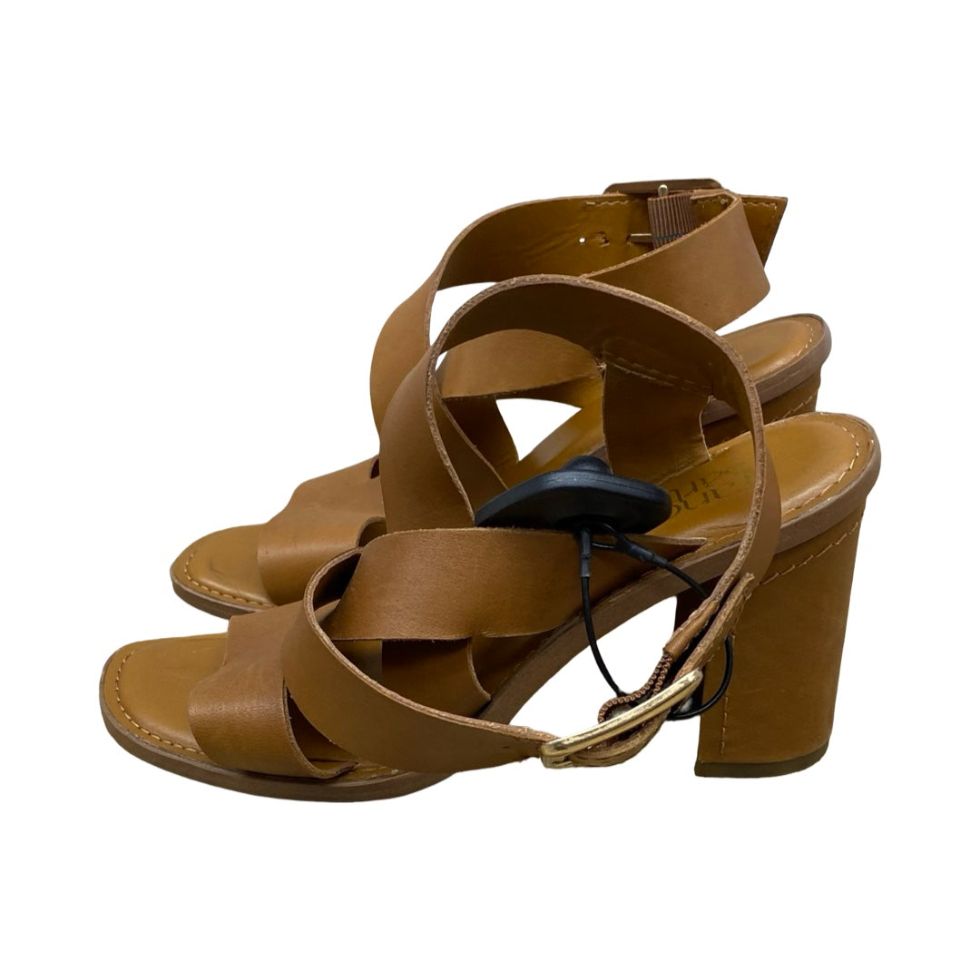 Sandals Heels Block By Franco Sarto In Brown, Size:7.5