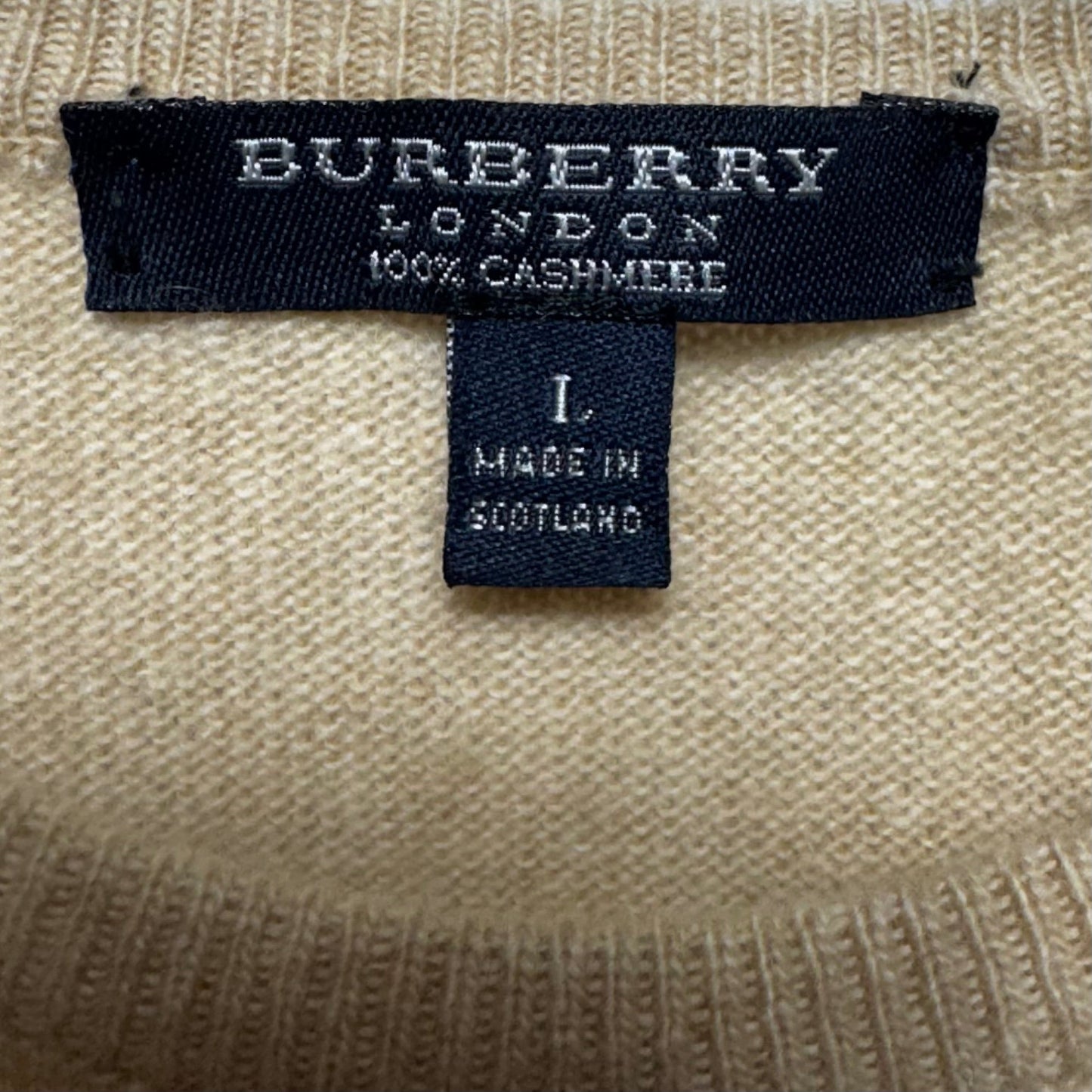 100% Cashmere Short Sleeve Sweater Luxury Designer By Burberry In Tan, Size: L
