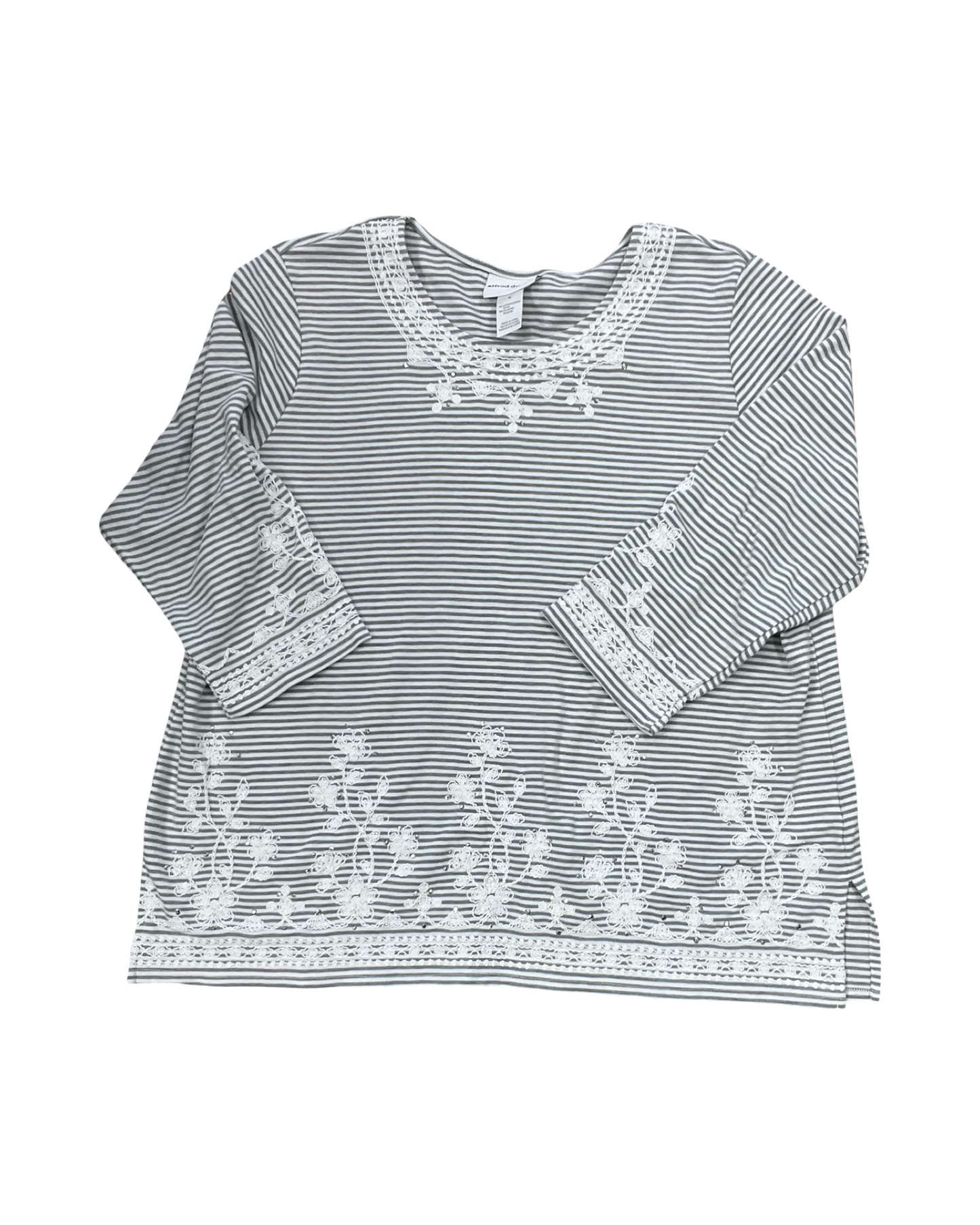Top 3/4 Sleeve By Alfred Dunner In Grey & White, Size:Xl