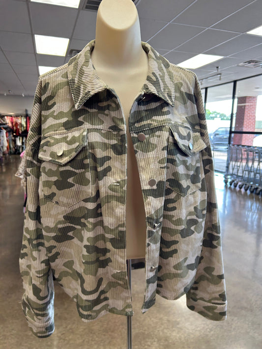 Jacket Shirt By Savanna Jane In Camouflage Print, Size:L