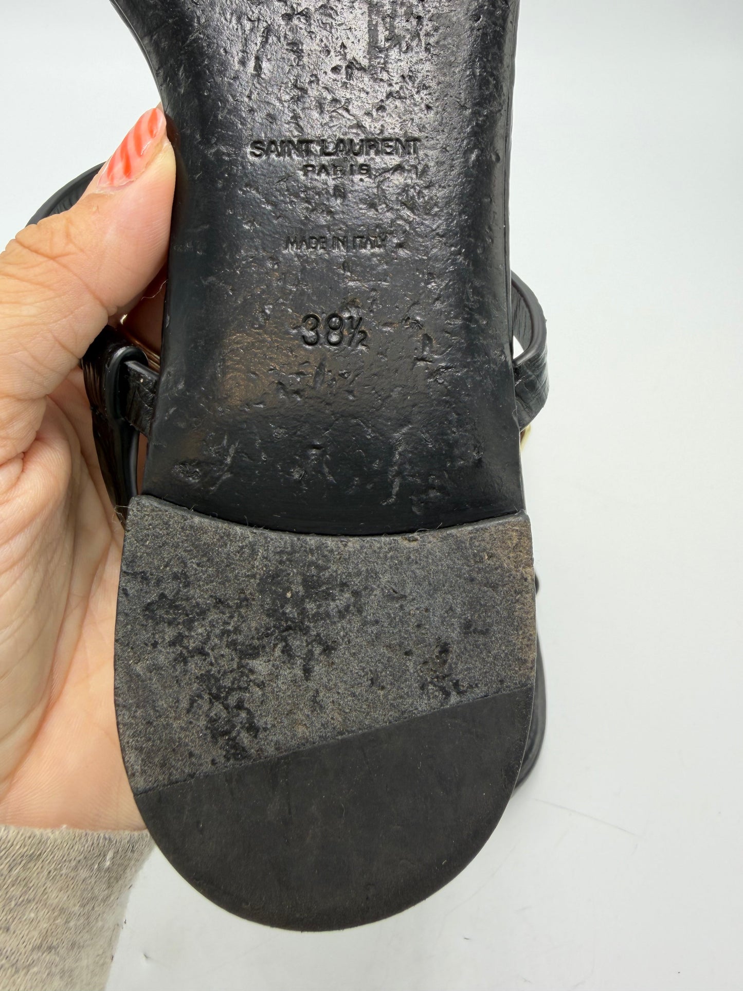 Yves Saint Laurent Cassandra Embossed Luxury Sandals, Size: 8 (38.5)
