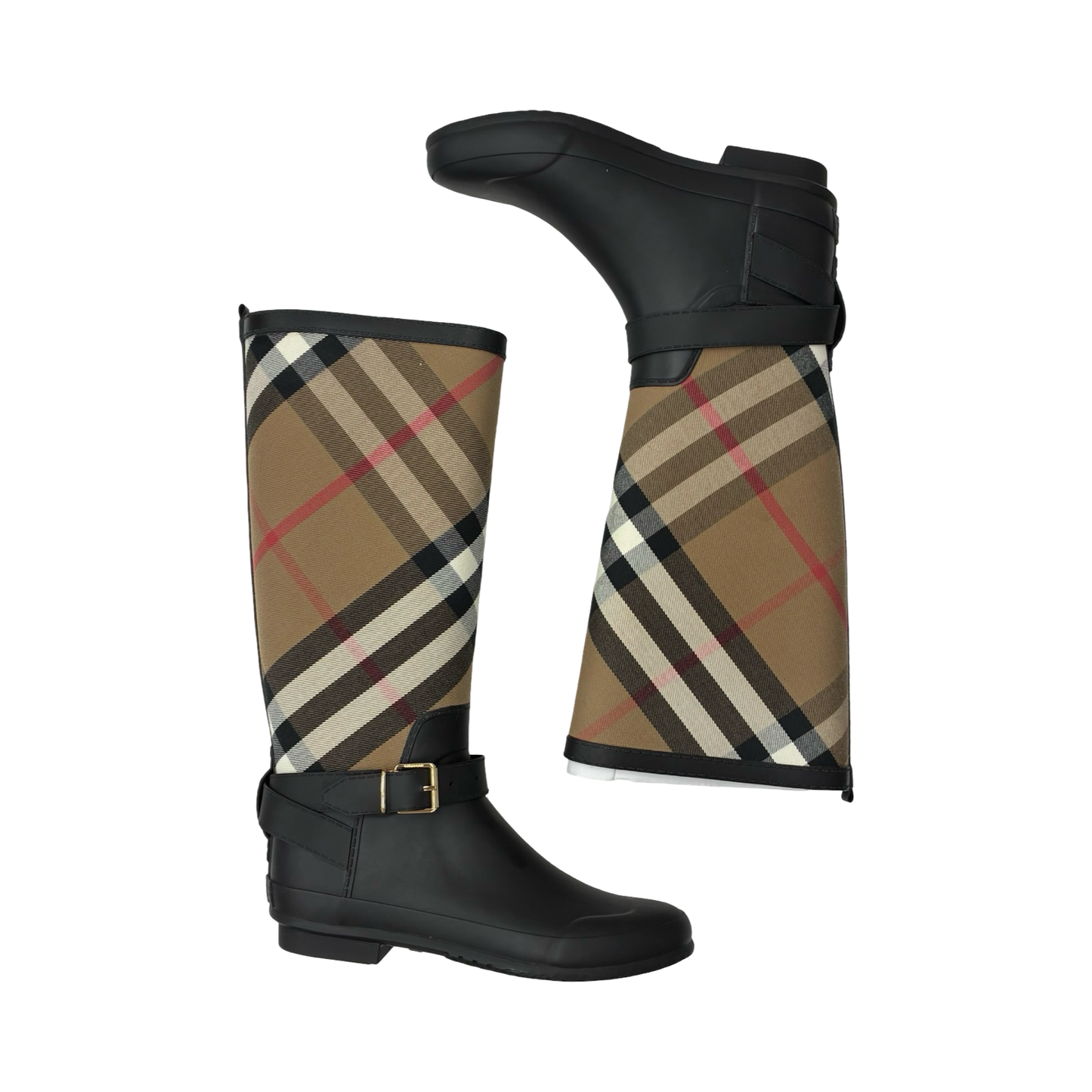 Boots Luxury Designer By Burberry In Black & Tan, Size:9.5