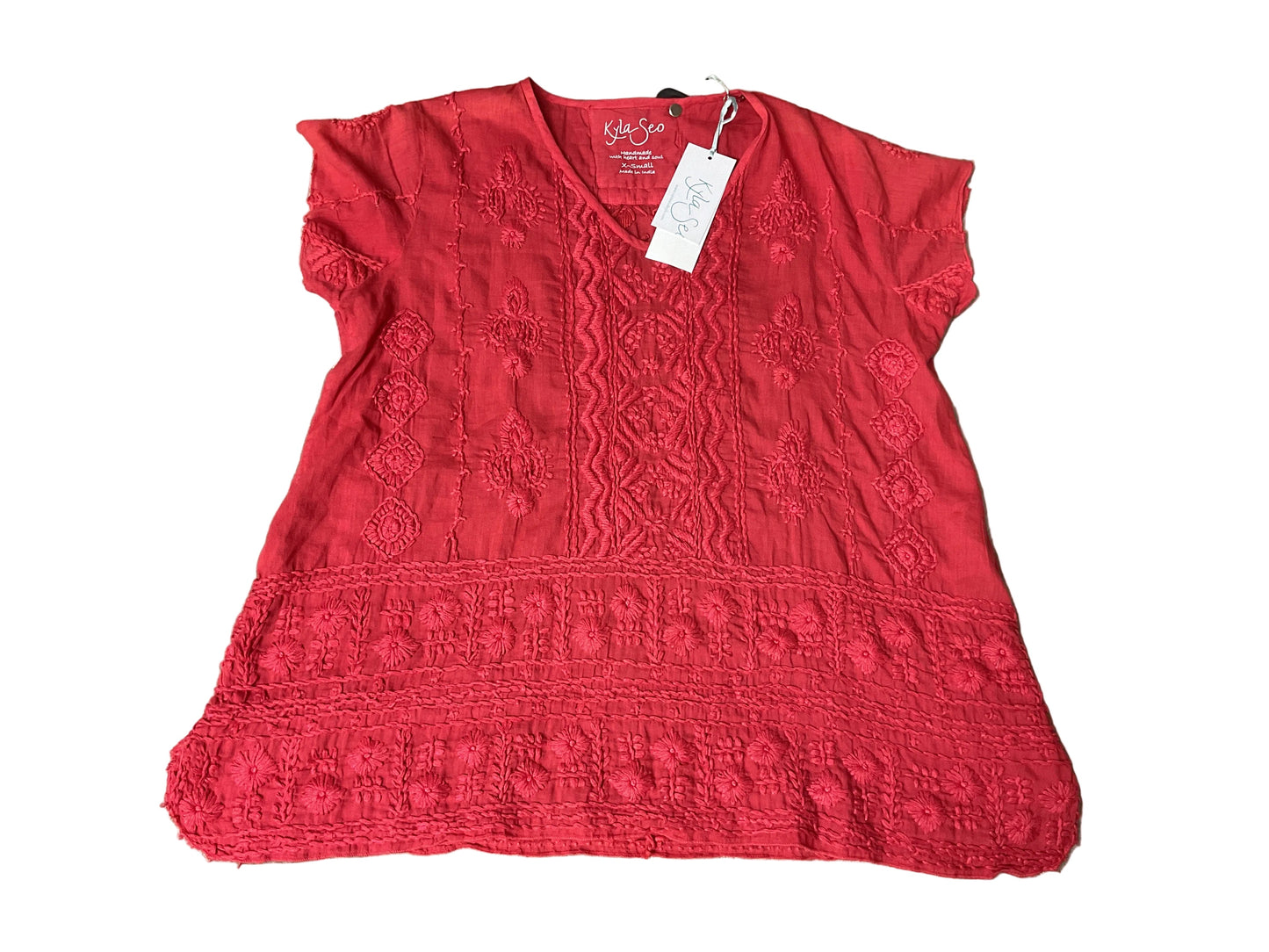 Blouse Short Sleeve By Cmb In Red, Size: Xs