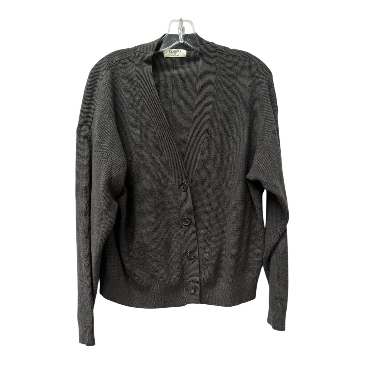 Sweater Cardigan By Zenana In Grey, Size:1X
