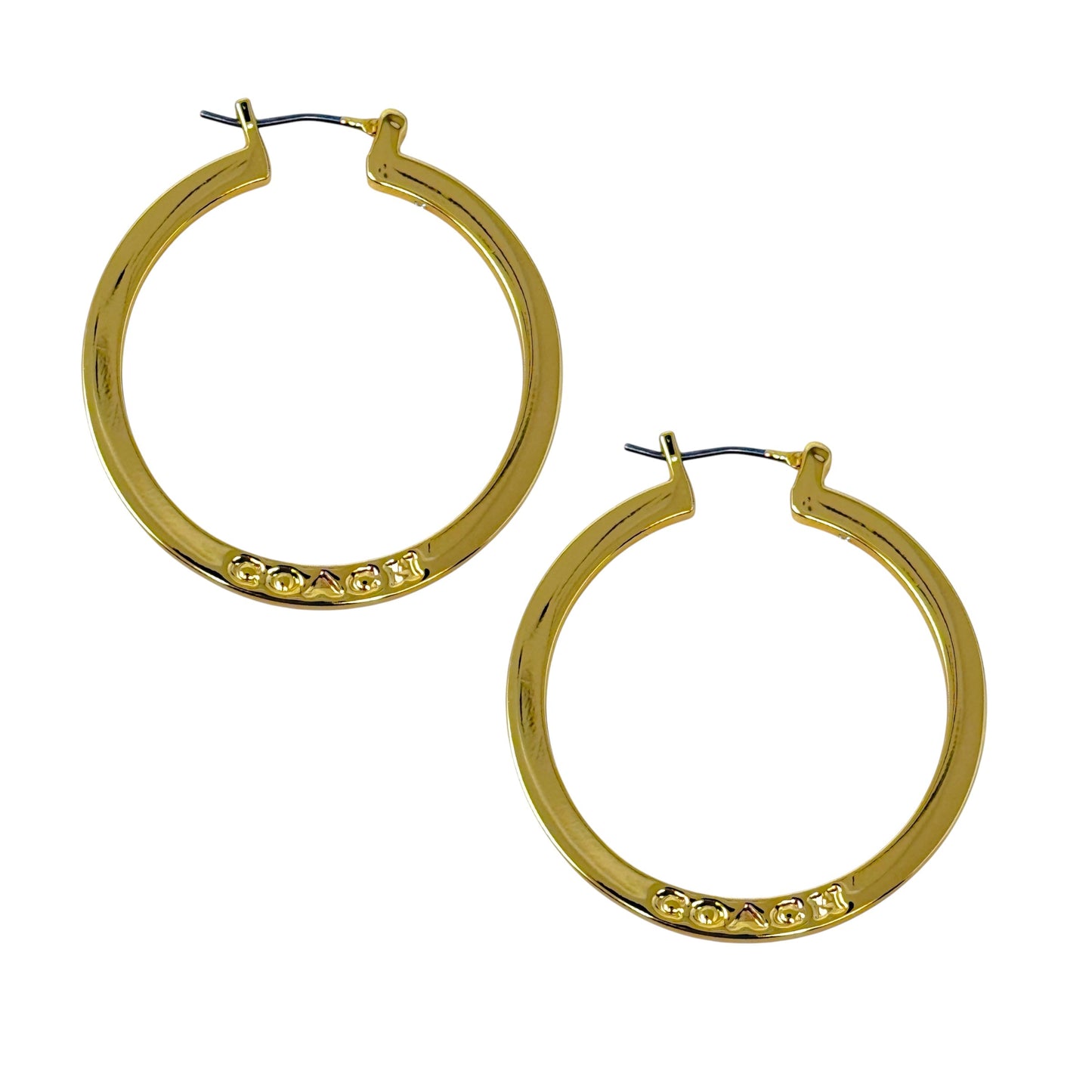 Gold Tone Hoop Earrings Designer By Coach