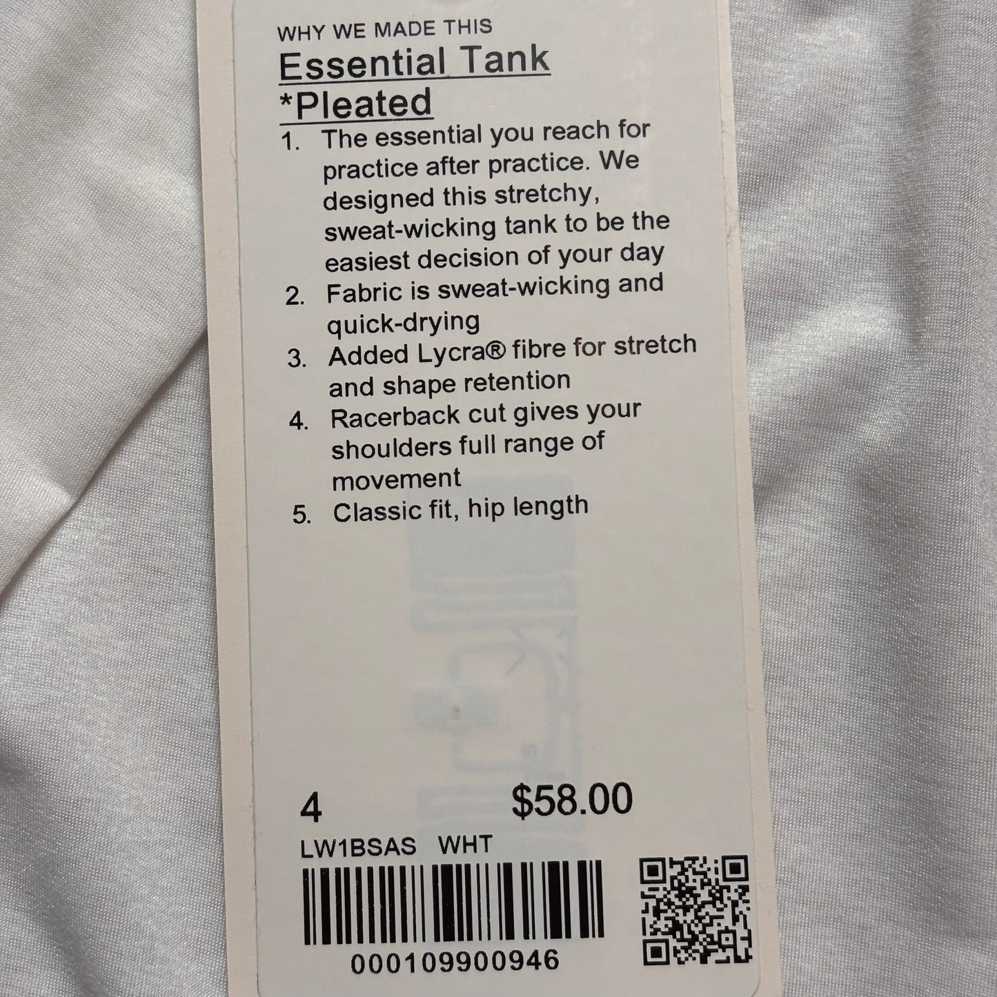 Athletic Tank Top By Lululemon In White, Size: S