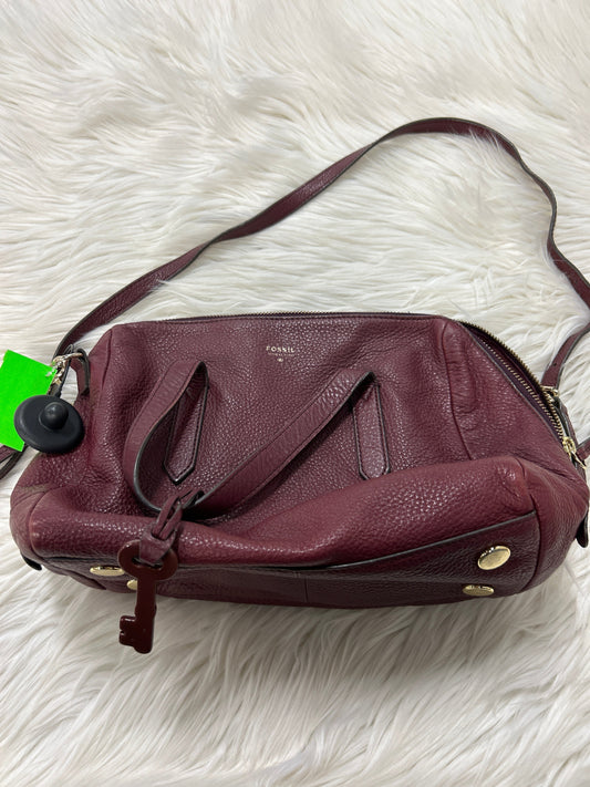 Handbag Leather By Fossil In Maroon, Size:Medium