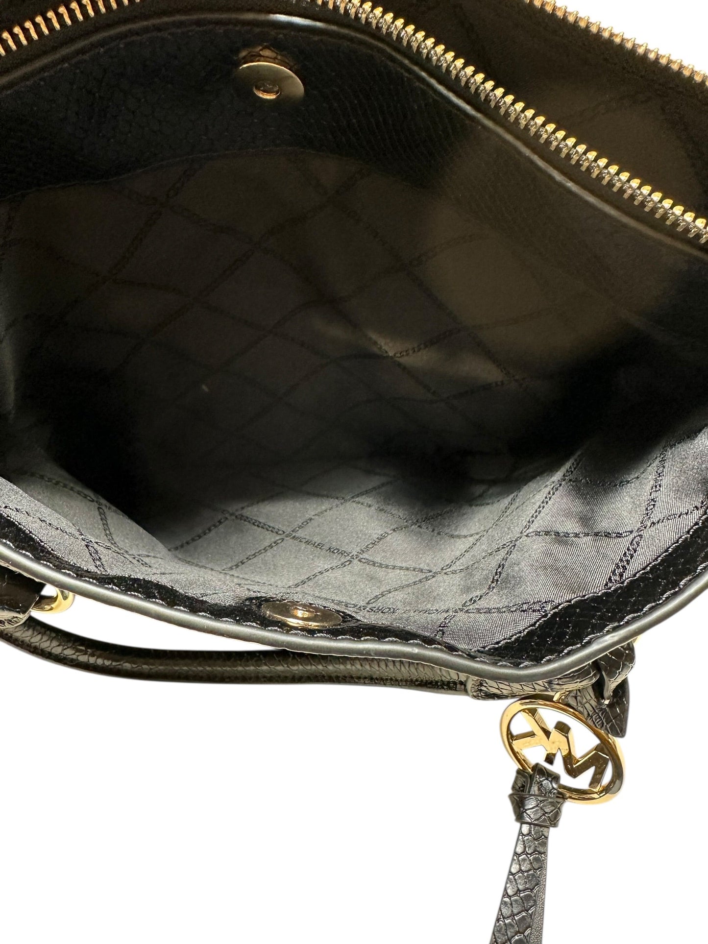 Handbag Designer By Michael Kors In Black & Gold, Size:Medium