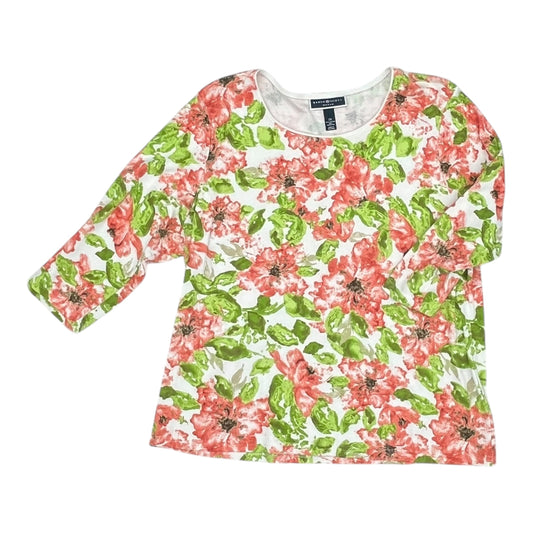 Top 3/4 Sleeve By Karen Scott In Green & Pink, Size:2X