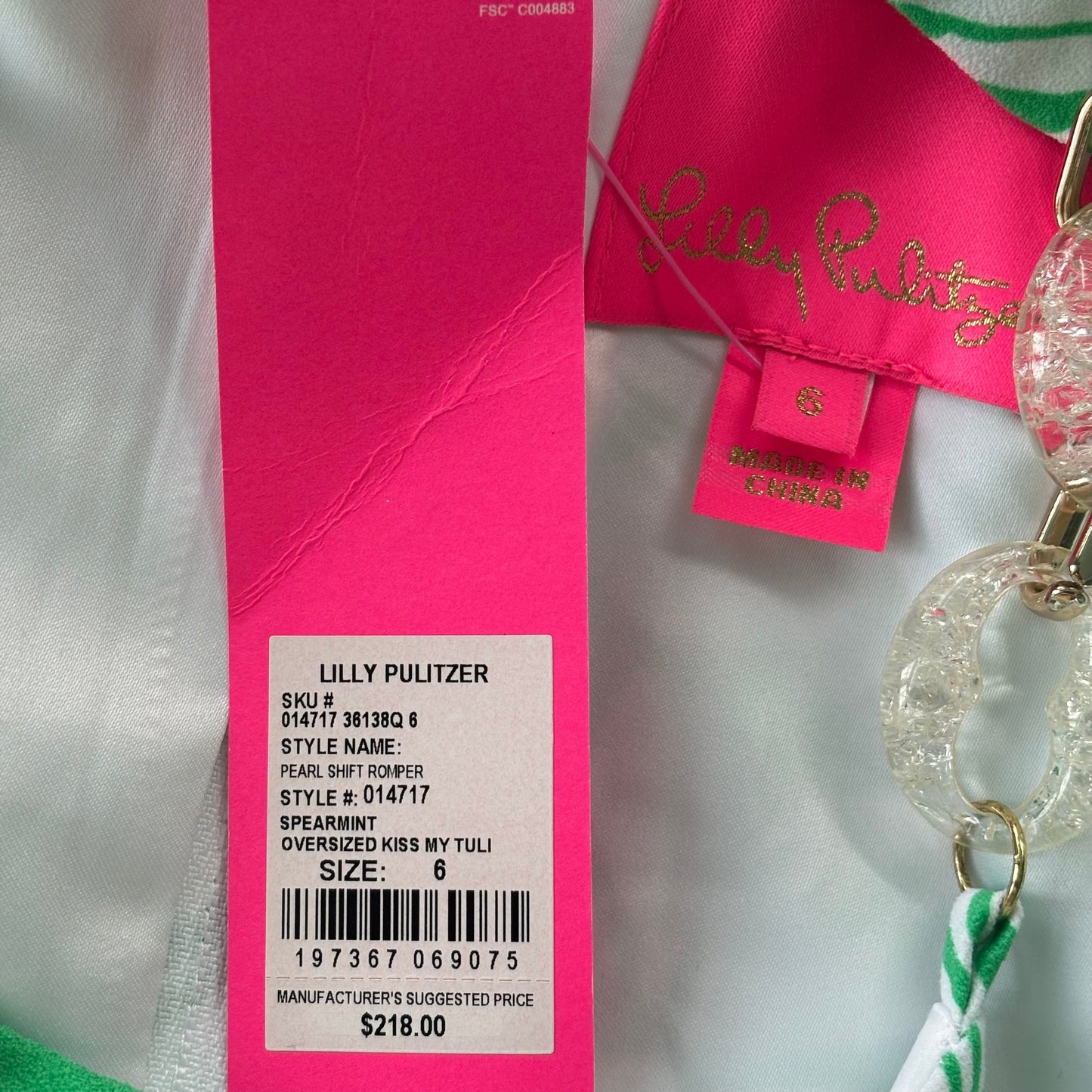 Romper Designer By Lilly Pulitzer In Green & White, Size: S