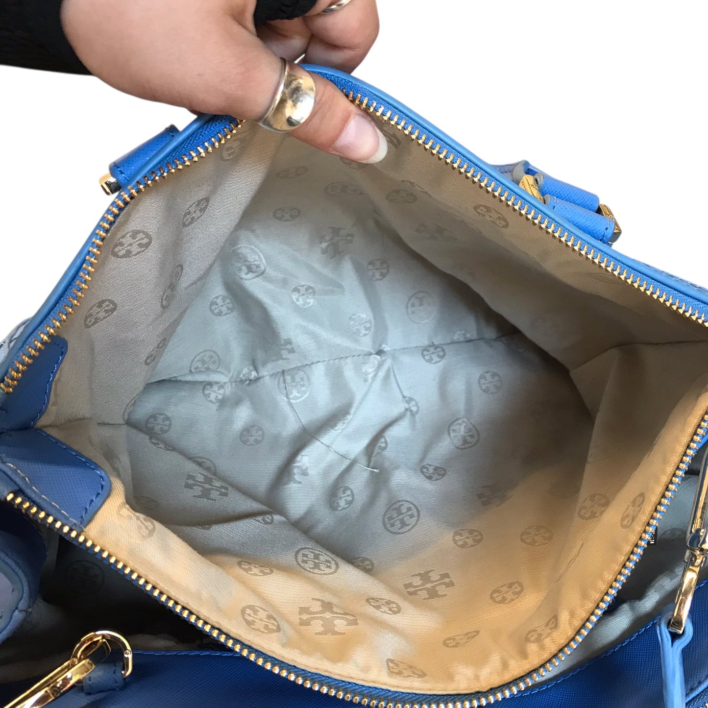 Handbag Designer By Tory Burch In Blue, Size:Large