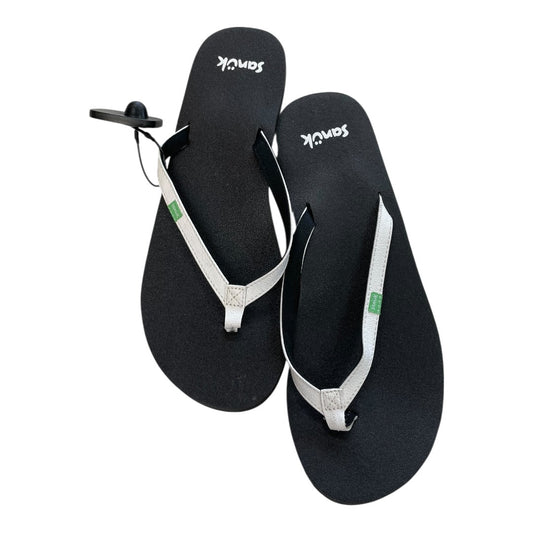 Sandals Flip Flops By Sanuk In Black & White, Size:10
