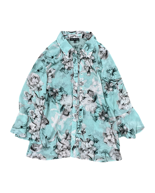 Blouse Ls By Sara Michelle In Green, Size:2X